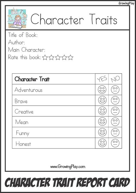 Growing Play Character Trait Report Card