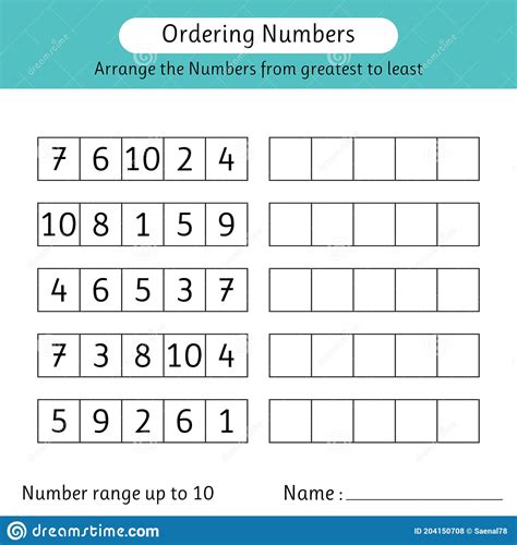 Number Order Least To Greatest Worksheet For Kindergarten Printable