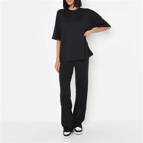 Missguided Tall Rib T Shirt And Trousers Co Ord Set Black