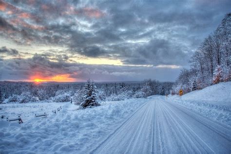 Snow Covered Road Beautiful Winter Scenes Winter Pictures Winter
