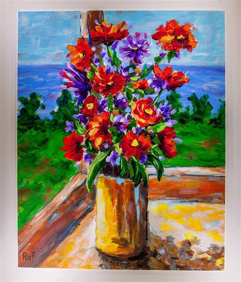 Raf Creative Art Acrylic Painting On 16x20 Canvas Panel Flower