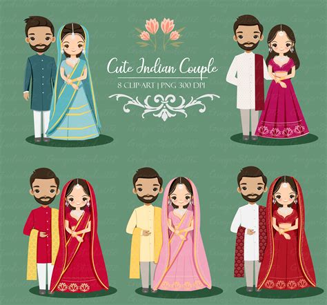 Cute Indian Wedding Couple Clip Art Clip Art Illustration Etsy Uk