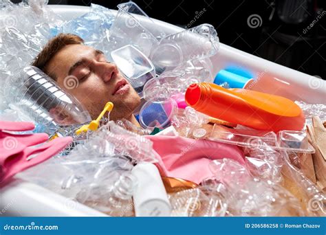 Naked Man Lie Anong Empty Plastic Bottles And Trash Stock Photo Image Of Face Disturbing