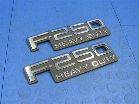 92 97 Ford F250 F 250 Hd Heavy Duty Chrome Fender Badge Emblem Set Pair