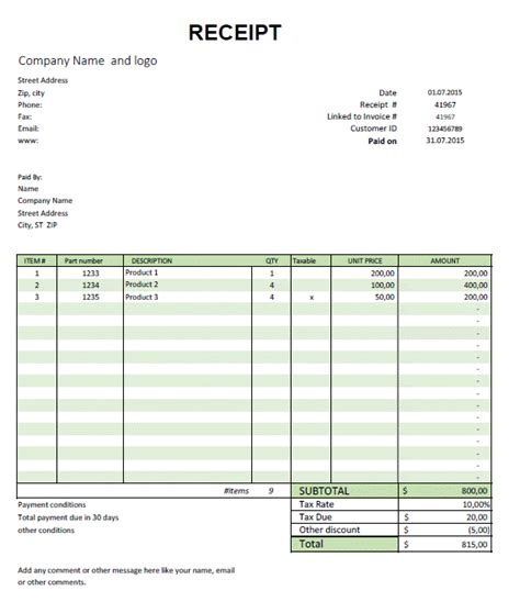 Microsoft Receipt Template Excel Beautiful Receipt Forms Free