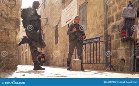 Israeli Soldiers Guarding One Of The Main Street In Old City Stock