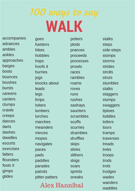 100 ways to say walk. Copied for my Daughter-Alex's school work | Book ...