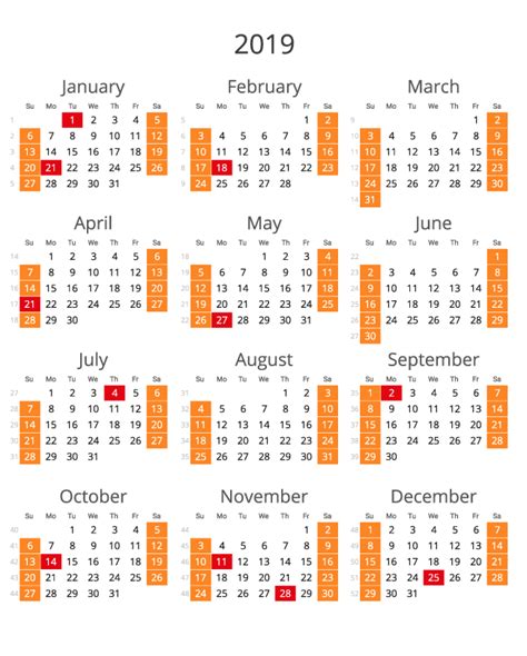 2019 Calendar In Usa — All Holidays And Celebrations