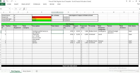 An Example Of Risk Register How To Create A Risk Register Using Excel