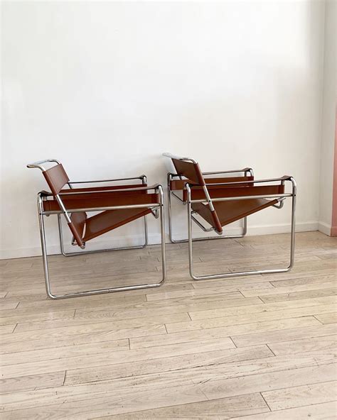 1970s Brown Leather Wassily Chairs Designed By Marcel Breuer