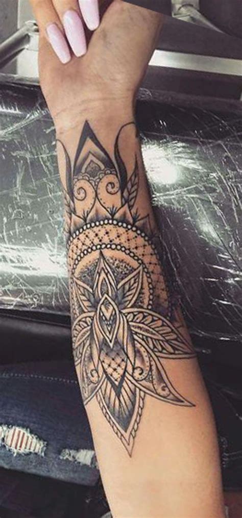Sacred Geometric Mandala Forearm Tattoo Ideas For Women Lotus Arm Tat