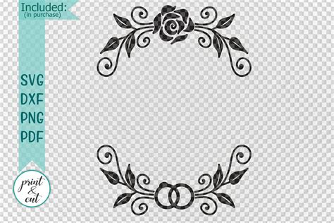 Floral Wedding Swirls Borders Monogram Frame Cut Print File
