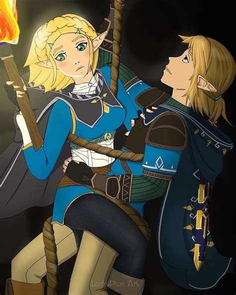 Legend Of Zelda Breath Of The Wild Sequel Inspired Art Princess Zelda And Link Lowering On A