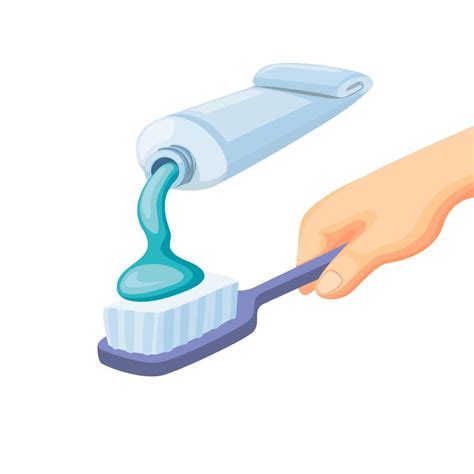toothpaste on toothbrush on hand cleaning teeth dental care in cartoon illustration vector