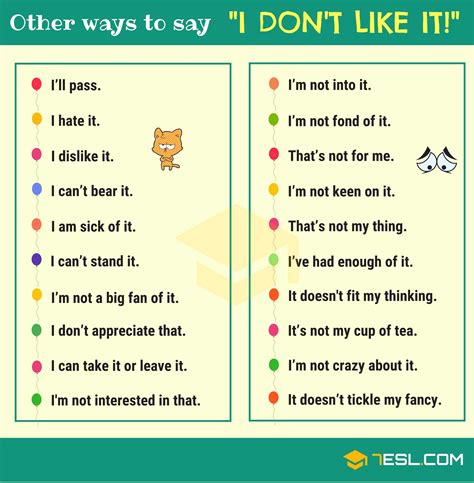 Different Ways To Say I Like It I Dont Like It • 7esl