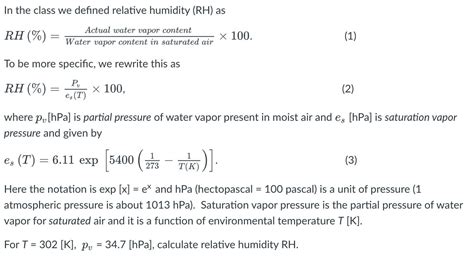 Solved In The Class We Defined Relative Humidity RH As RH Chegg