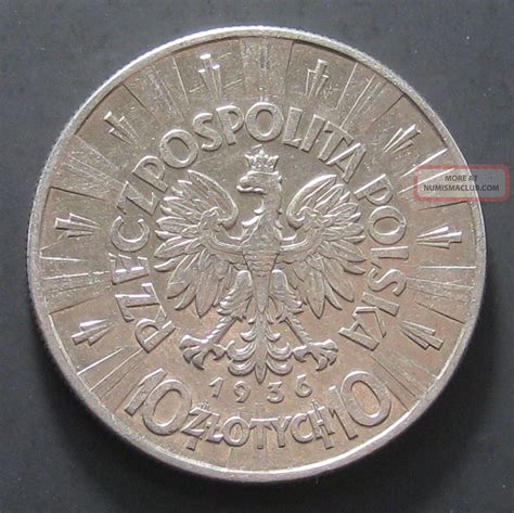 1936 10 Zl Poland Silver Large Coin Marshal Jozef Pilsudski Polish