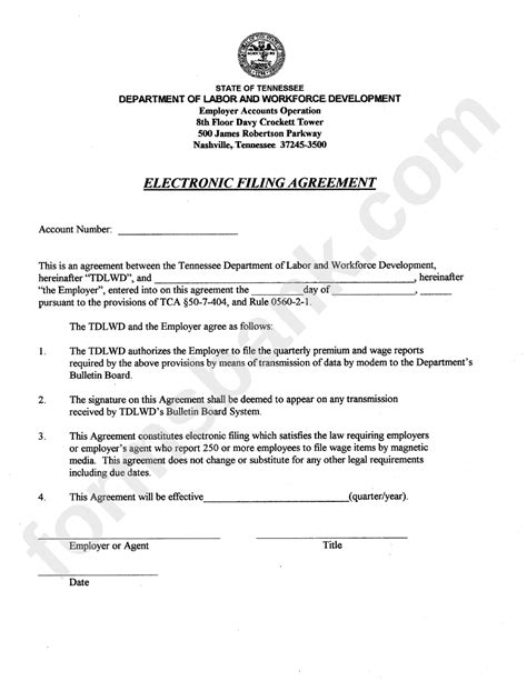 Electronic Filing Agreement Form Printable Pdf Download