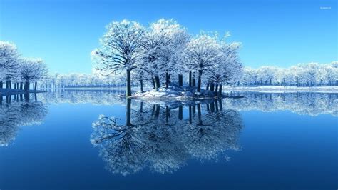 Lake Reflecting The Frosty Trees Wallpaper Nature Wallpapers 24933