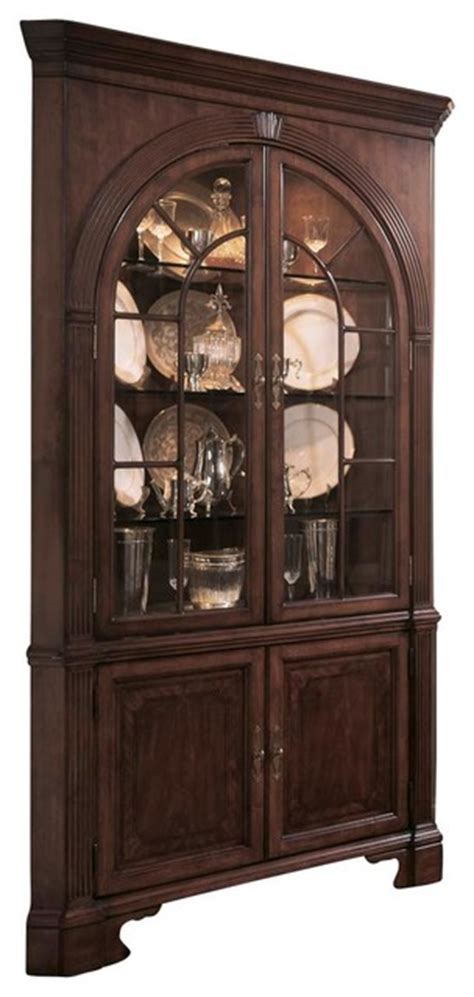 American Drew Cherry Grove Corner China Cabinet In Antique Cherry