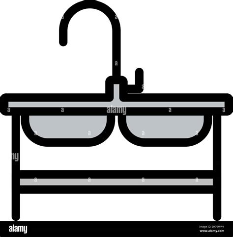 Icon Of Double Sink Editable Bold Outline With Color Fill Design