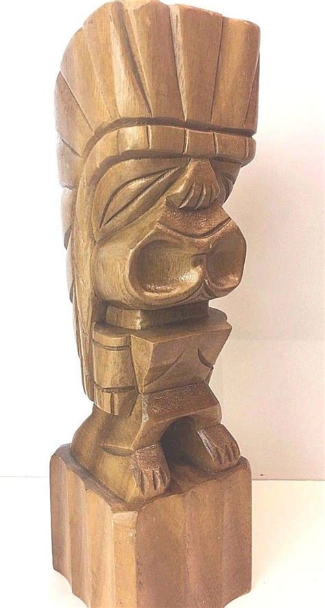 Hand Carved Monkey Pod Wood Tiki Statue Alii Hawaiian Polynesian War