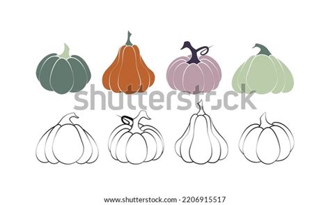 Set Pumpkins Various Shapes Black Outlined Stock Vector Royalty Free