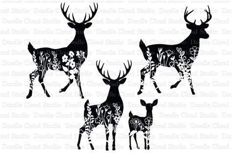Floral Deer SVG Cut Files, Flower Deer Clipart. Floral Stag (472730