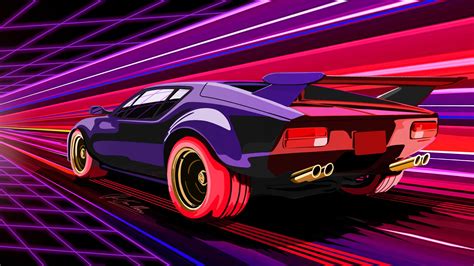 Wallpaper Id 500805 Neon Car Synthwave 80s Vehicle Retro