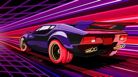 Neon Car Synthwave 80s Vehicle Retro Vaporwave Concept Car