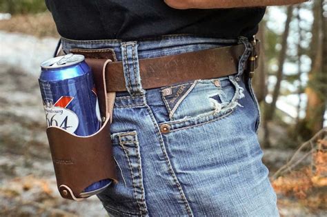 Leather Beer Holster For Your Belt Handmade Leather Beer Etsy