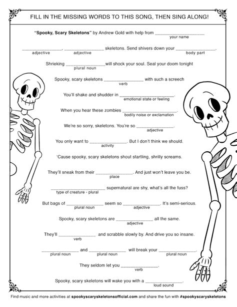spooky scary skeleton printable halloween activity sheets
