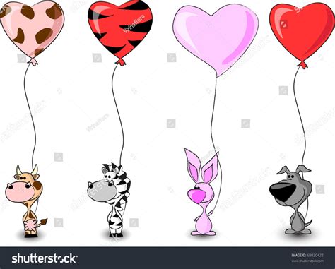 Set Cute Animals Holding Balloon Shape Stock Vector 69830422 Shutterstock