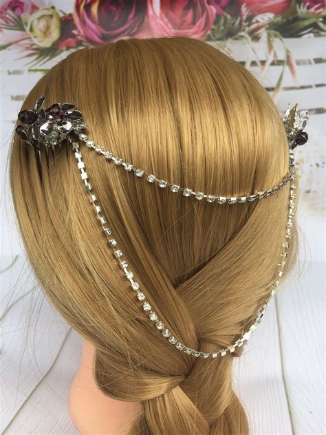 Silver Hair Chain Wedding Chain Jewelry Wedding Back Hair Comb Etsy