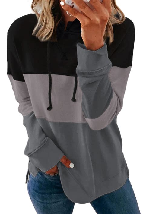 wholesale sweatshirts and hoodies cheap black drawstring color block stripe casual hoodie online