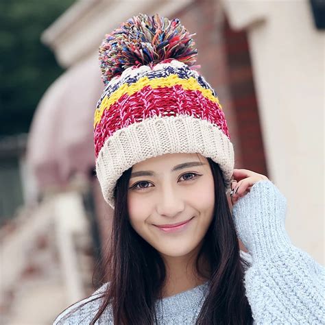 New Pom Poms Women Winter Hats Casual Beanies Fashion Crochet Knitting Hat Brand Thick Female