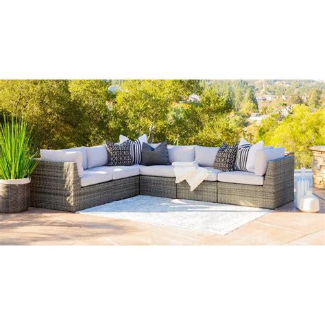 Santa Fe 6pc Outdoor Rattan Sectional Patio Set Gray Coaster