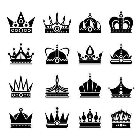 Royal Crowns Vector Illustration Set In Black By Microvector