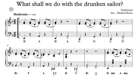 What Shall We Do With The Drunken Sailor Accordion Solo Akkordeon Noten