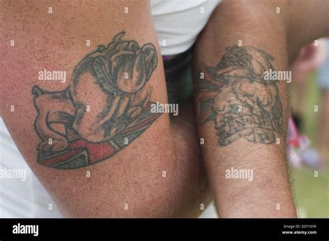 England Tattoos On Display At The Isle Of Wight Festival At Newport On