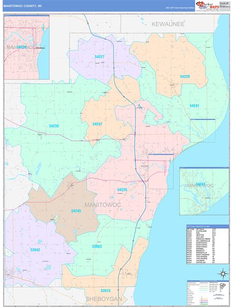 Manitowoc County Wi Wall Map Color Cast Style By Marketmaps