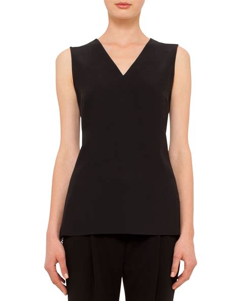 Akris Punto Sleeveless V Neck Top Wmesh Hem Black