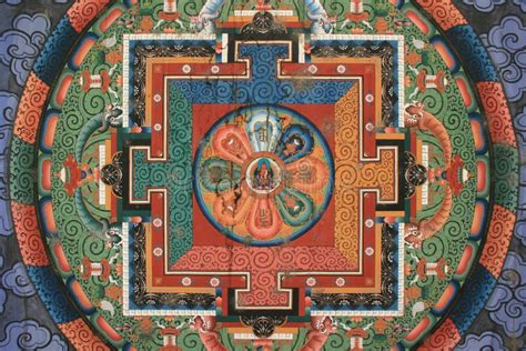 A Mandala Was Painted On The Ceiling Of The Gate Of A Buddhist Temple