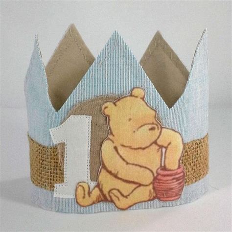 Shabby Chic Classic Pooh Bear Birthday Crown First Birthday Etsy Bear Birthday Birthday