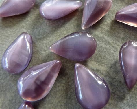 Vintage Purple Moonstone 10x6mm Domed Top Pear Teardrop Glass