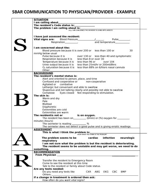 Sbar Template 08 Template To Help With Sbar In Clinical Sbar
