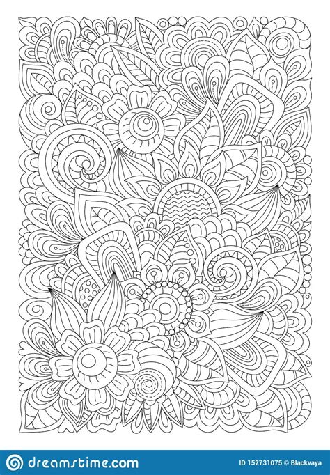 Doodle Graphic Leaves And Flowers Coloring Page For Adults Art
