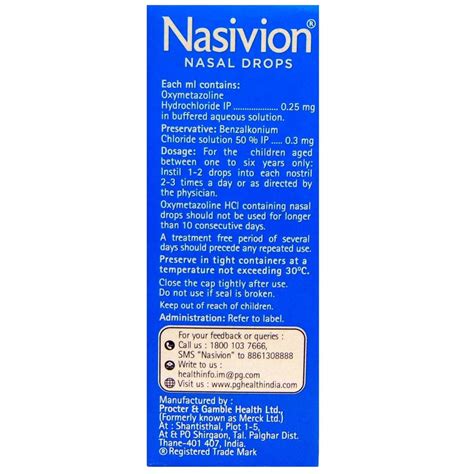 Nasivion 0025 Paediatric Nasal Drops 10 Ml Price Uses Side Effects