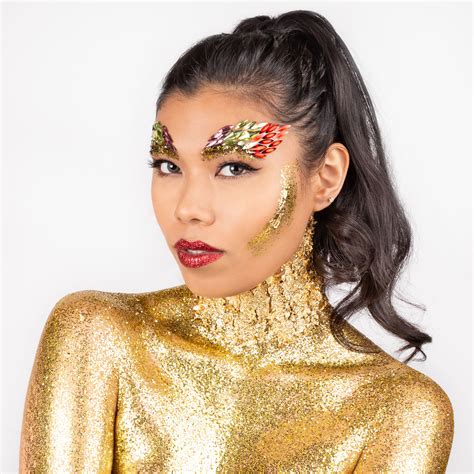 Glitter Bodypaint With Gold Flake And Gem Stones Bodypaintme