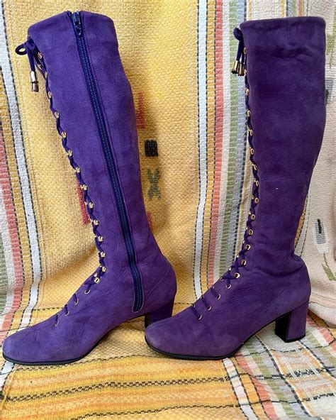 Vintage 60s Beth Levine Purple Buckskin Suede Lace Up Boots By Beth Levine Shop Thrilling